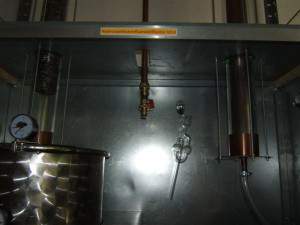 Lower part with brass cooling circuit hose connectors, outlet with additional tap, ethanol outlet through to the outside to reduce risk of nuclear explosion