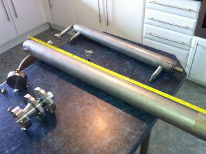 Reflux column with base cap and top removed. This gives a rough idea on the outlet size with its water jacket.