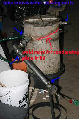 a pic of the still with liebig and water fittings,  you can see weld mark for condensate plate on the outside.