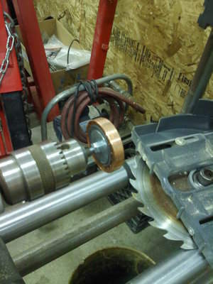 Here is a stack of my &quot;strainer&quot; discs in a jig turning them so they fit barely into my 2&quot; x 48&quot; column.