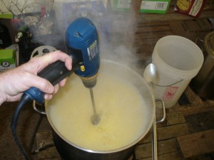 Hydrating cornmeal with an immersion blender