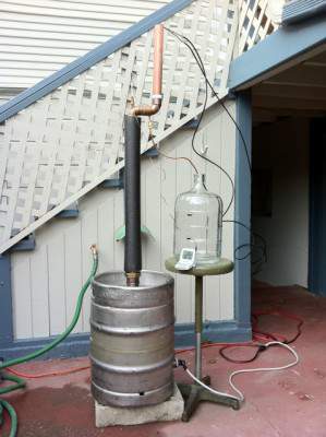 13.5 Gal Modified Anchor Steam Keg, 34 inch column, copper packing, 14 inch still head, 1500w heater